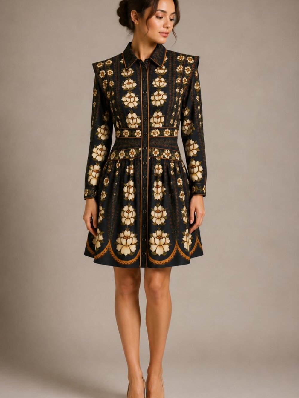 FARM Rio Black Embroidered Flowers Topstitching Mini Dress L NWT
